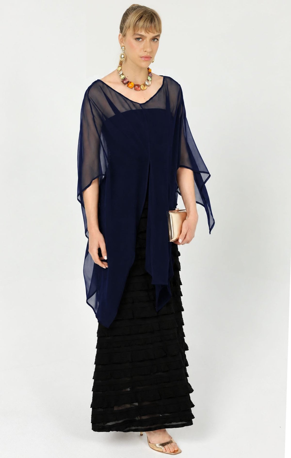 Sheer Silk Cape In Navy by Sacha Drake - image 3