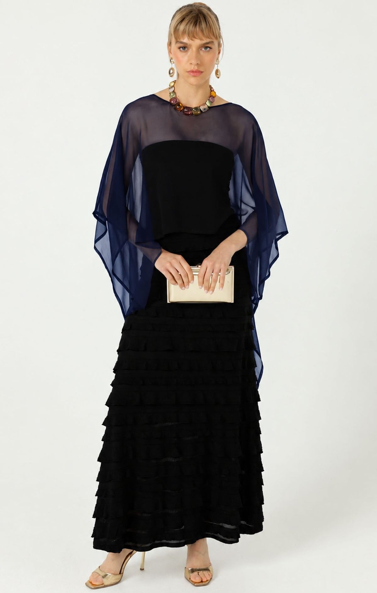 Sheer Silk Cape In Navy by Sacha Drake - image 7