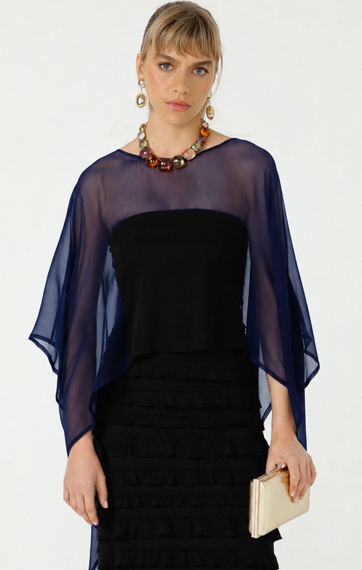 Sheer Silk Cape In Navy by Sacha Drake - image 4