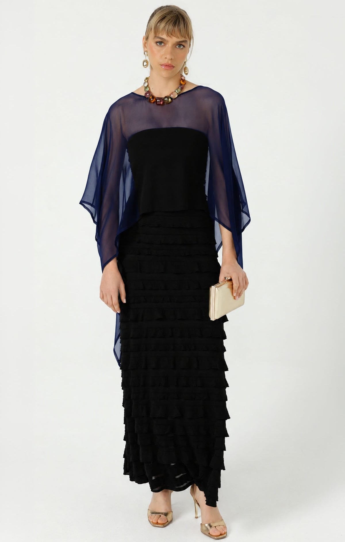 Sheer Silk Cape In Navy by Sacha Drake - image 6