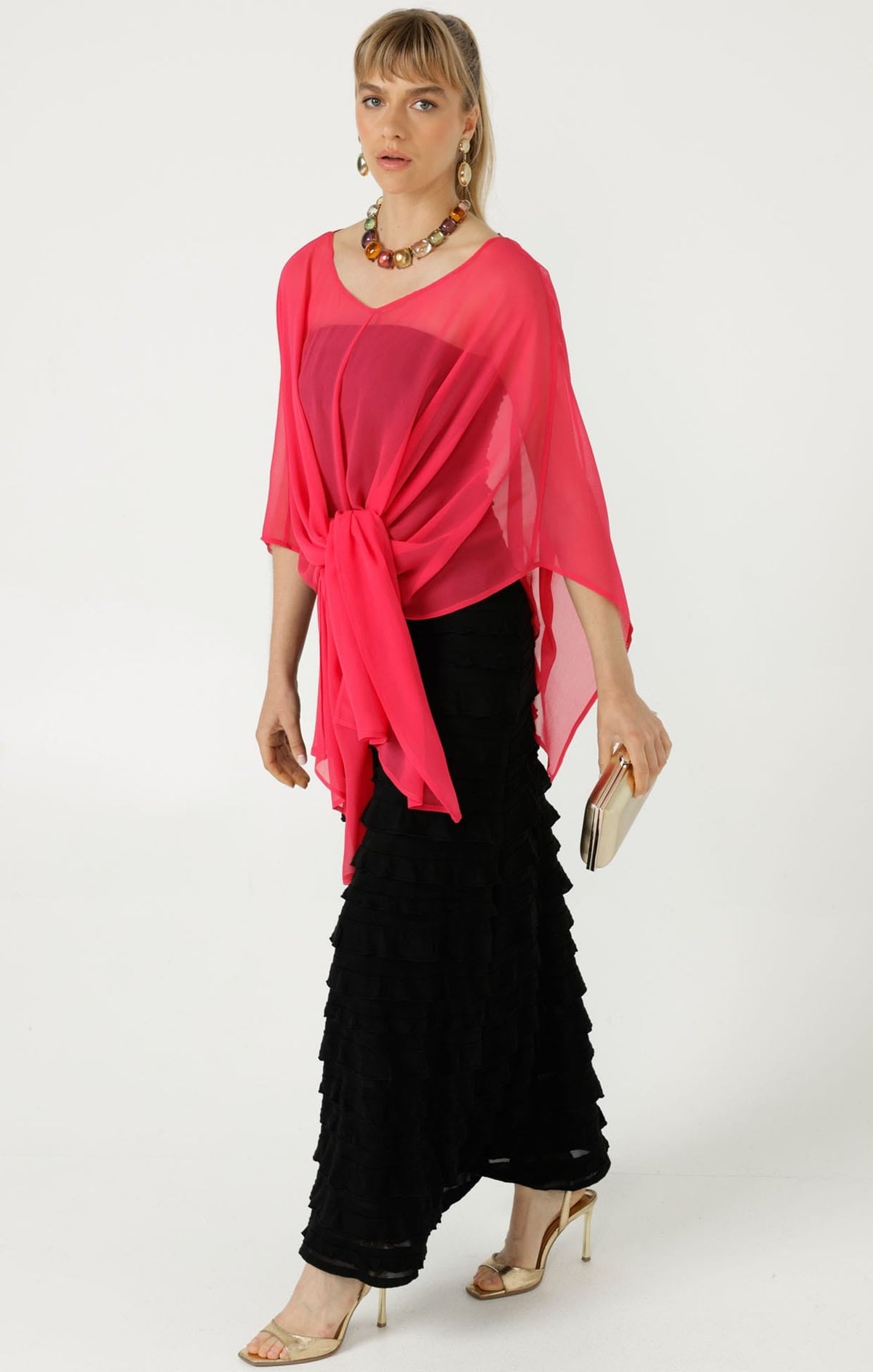 Sheer Silk Cape In Pink by Sacha Drake - image 5