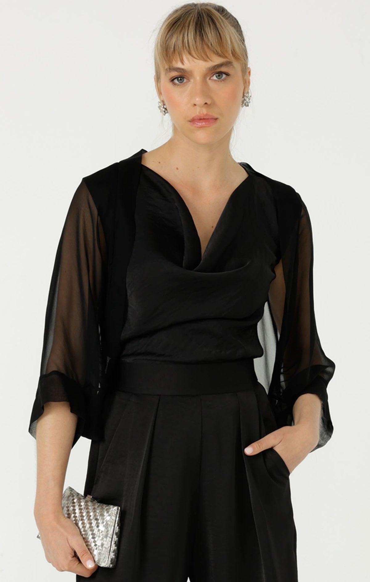 Sheer Silk Kimono In Black by Sacha Drake - image 3