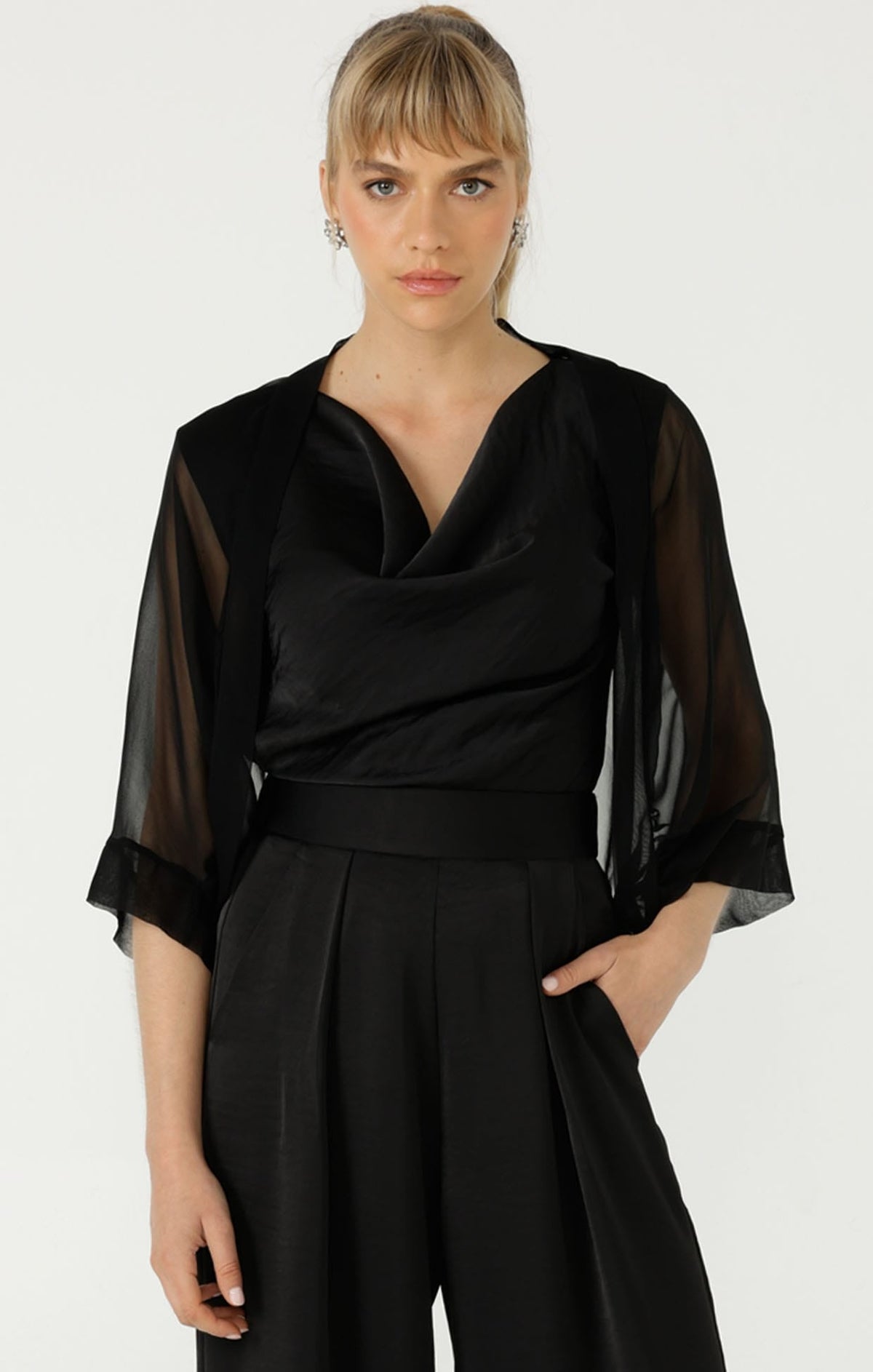 Sheer Silk Kimono In Black by Sacha Drake