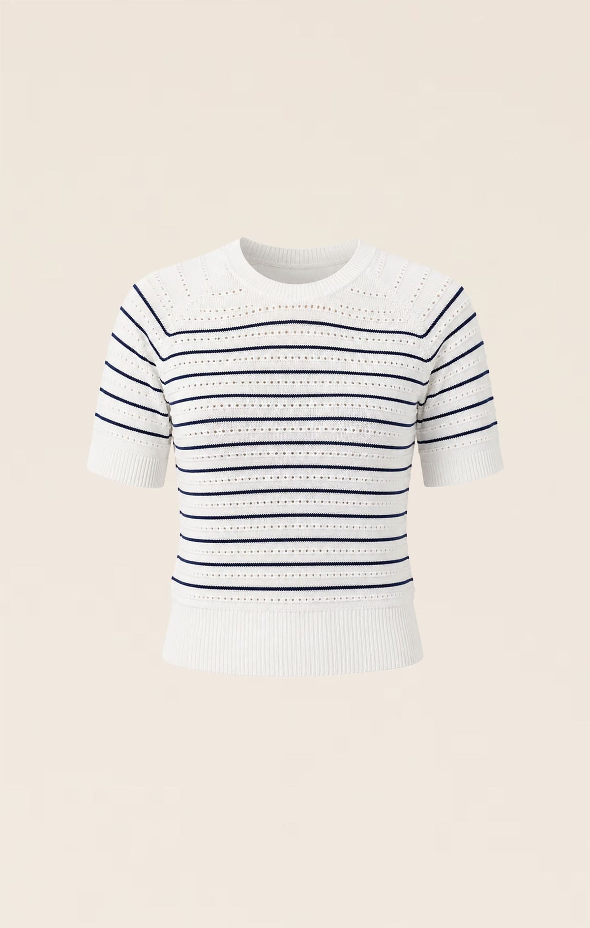 Eyelet Stripe Knit Top In White And Navy by Sacha Drake - image 10