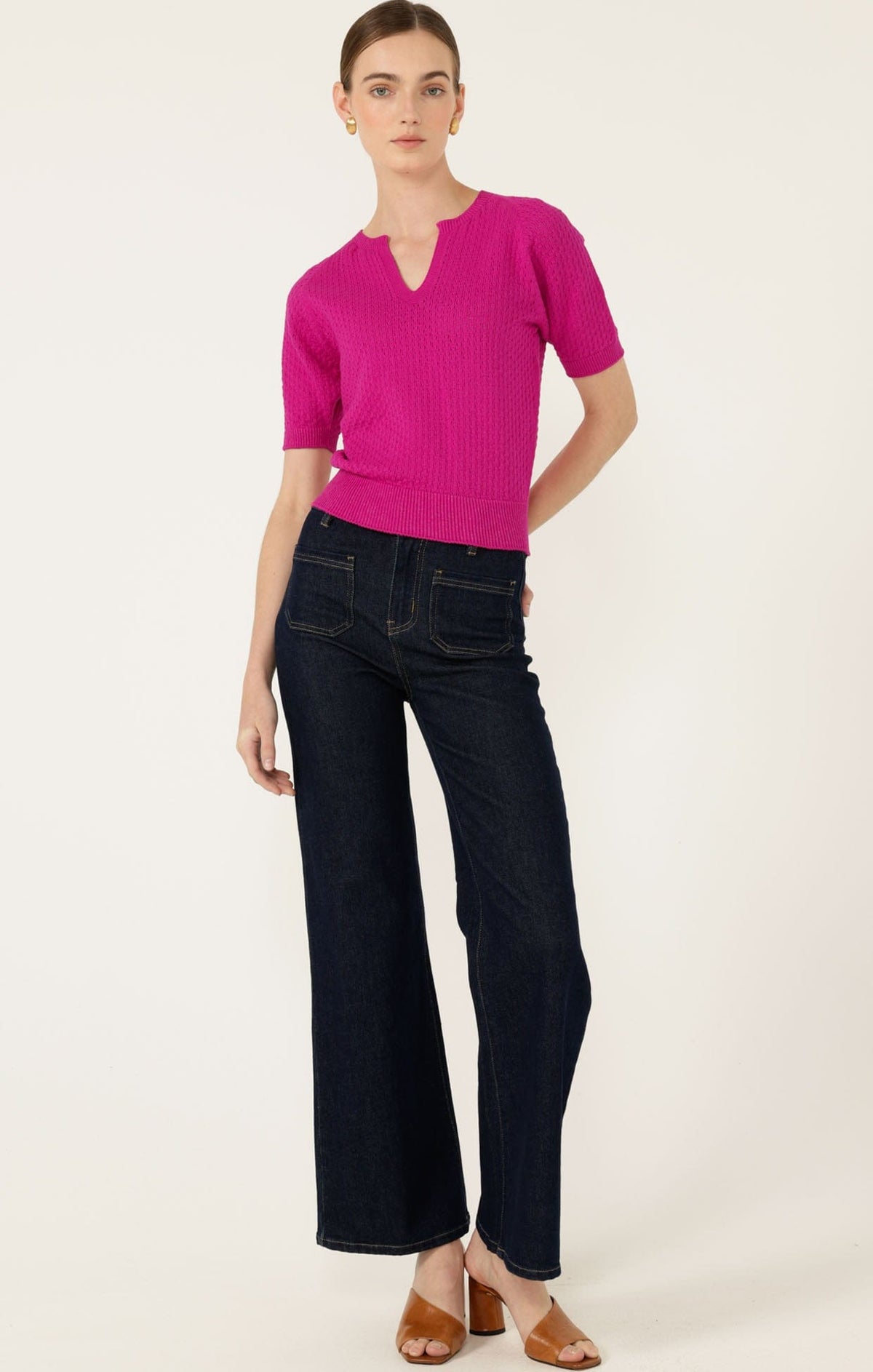 Henley Knit Top In Fuchsia by Sacha Drake - image 6