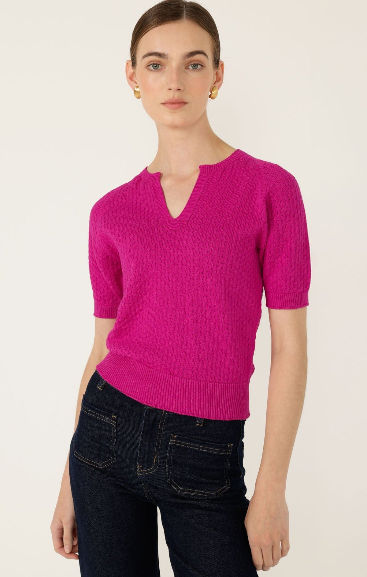 Henley Knit Top In Fuchsia by Sacha Drake - image 3