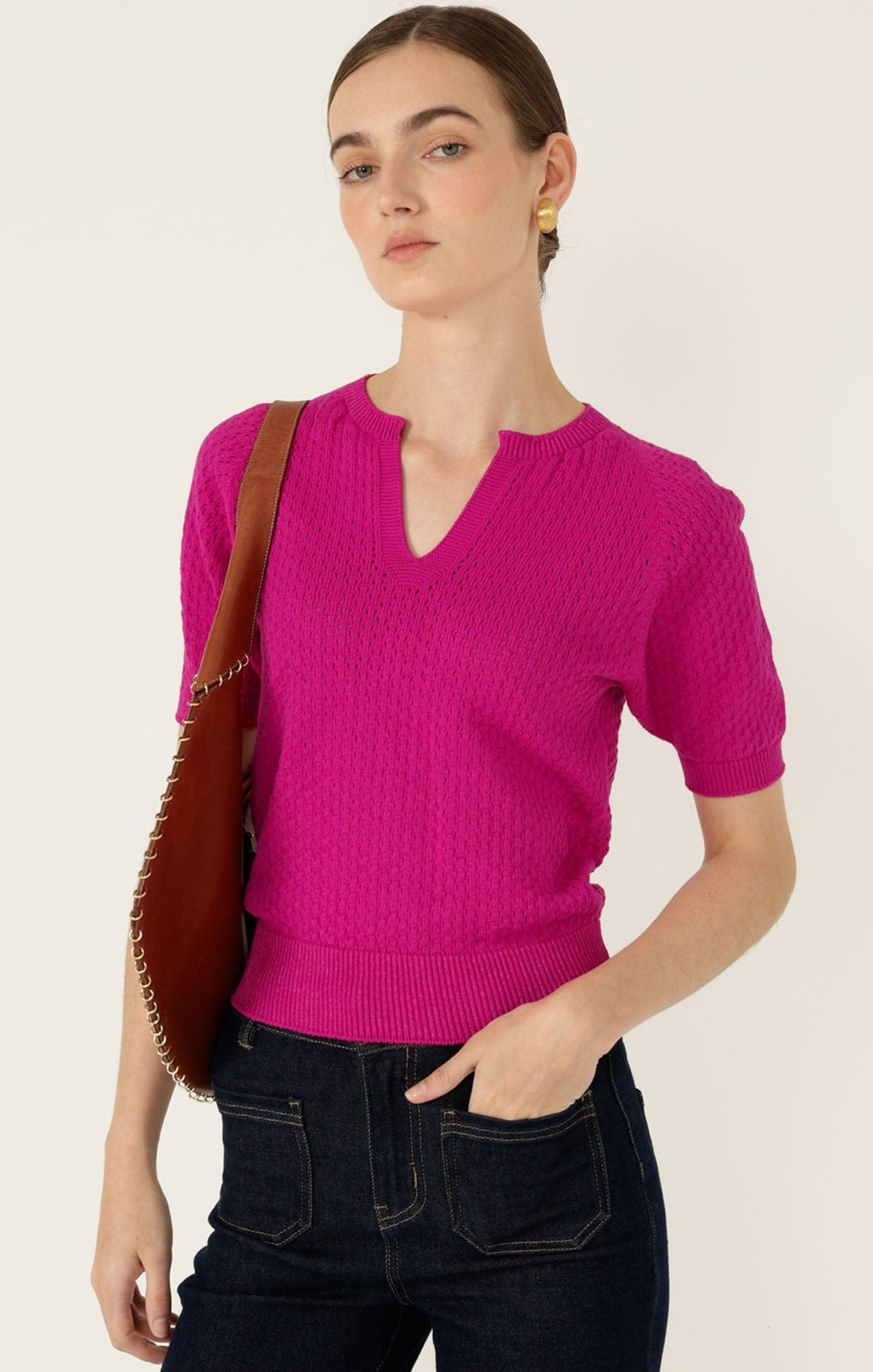 Henley Knit Top In Fuchsia by Sacha Drake - image 5