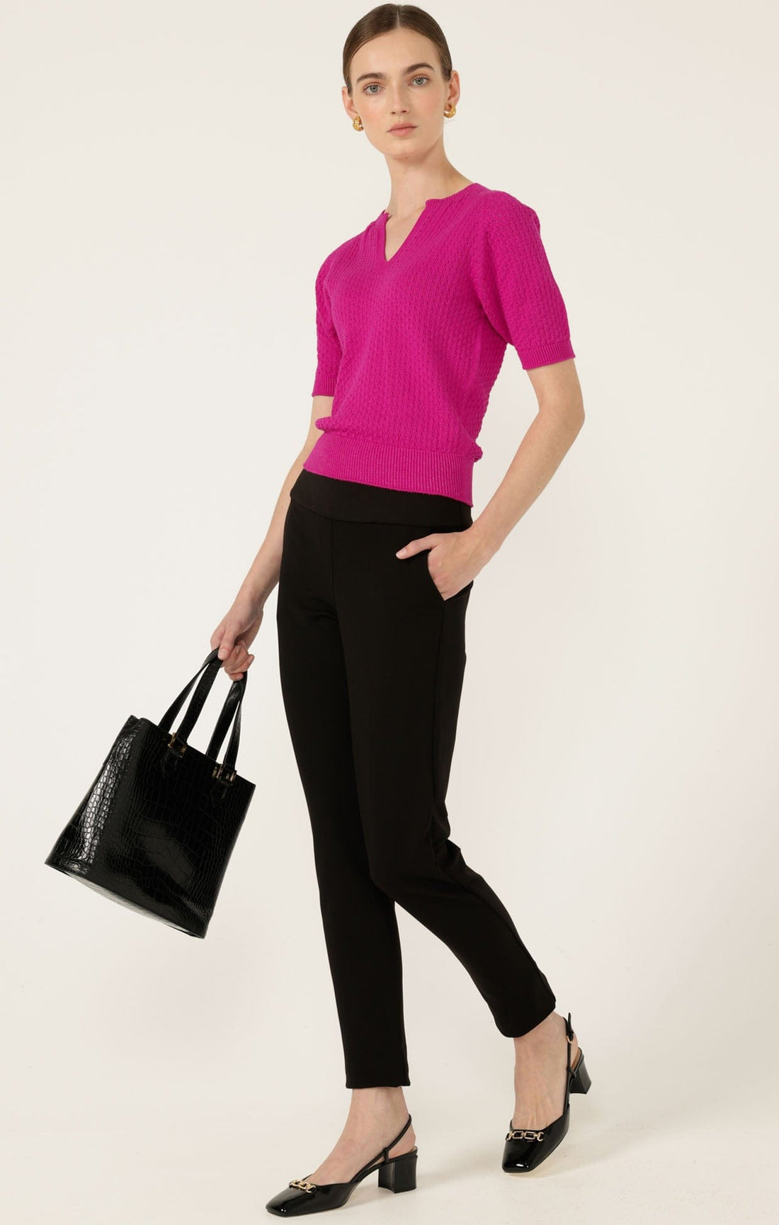 Henley Knit Top In Fuchsia by Sacha Drake