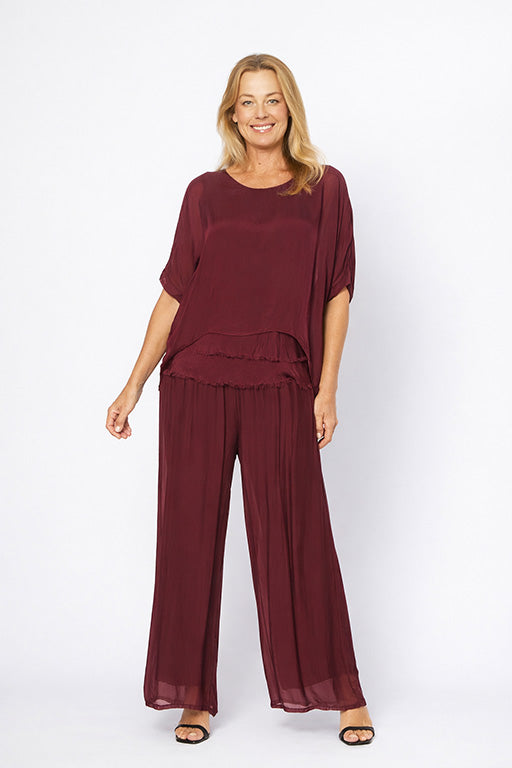 wine wide leg pants women lightweight flowy pants matching set burgundy outfit Showies Boutique Australia