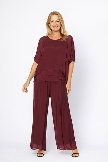 wine wide leg pants women lightweight flowy pants matching set burgundy outfit Showies Boutique Australia