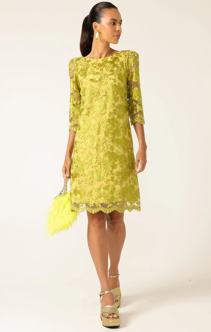 Chartreuse Layla embroidered shift dress