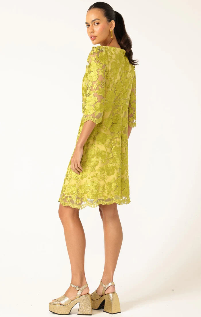 Women’s embroidered chartreuse dress