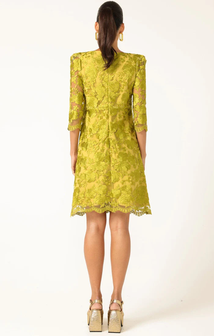 Bright chartreuse embroidered dress
