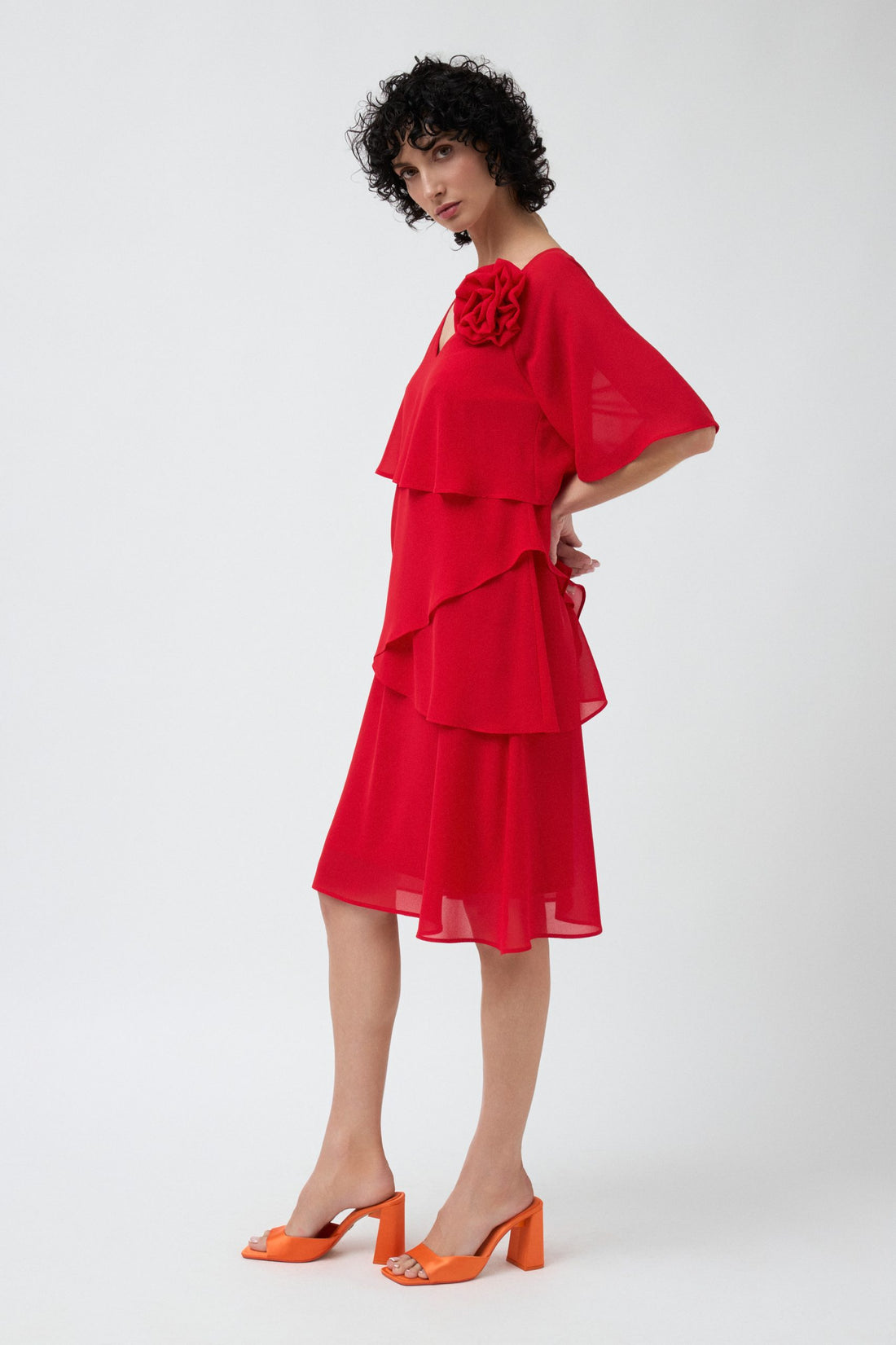 Red Layered Lluc Dress | Ruffle V-Neck Dress Australia