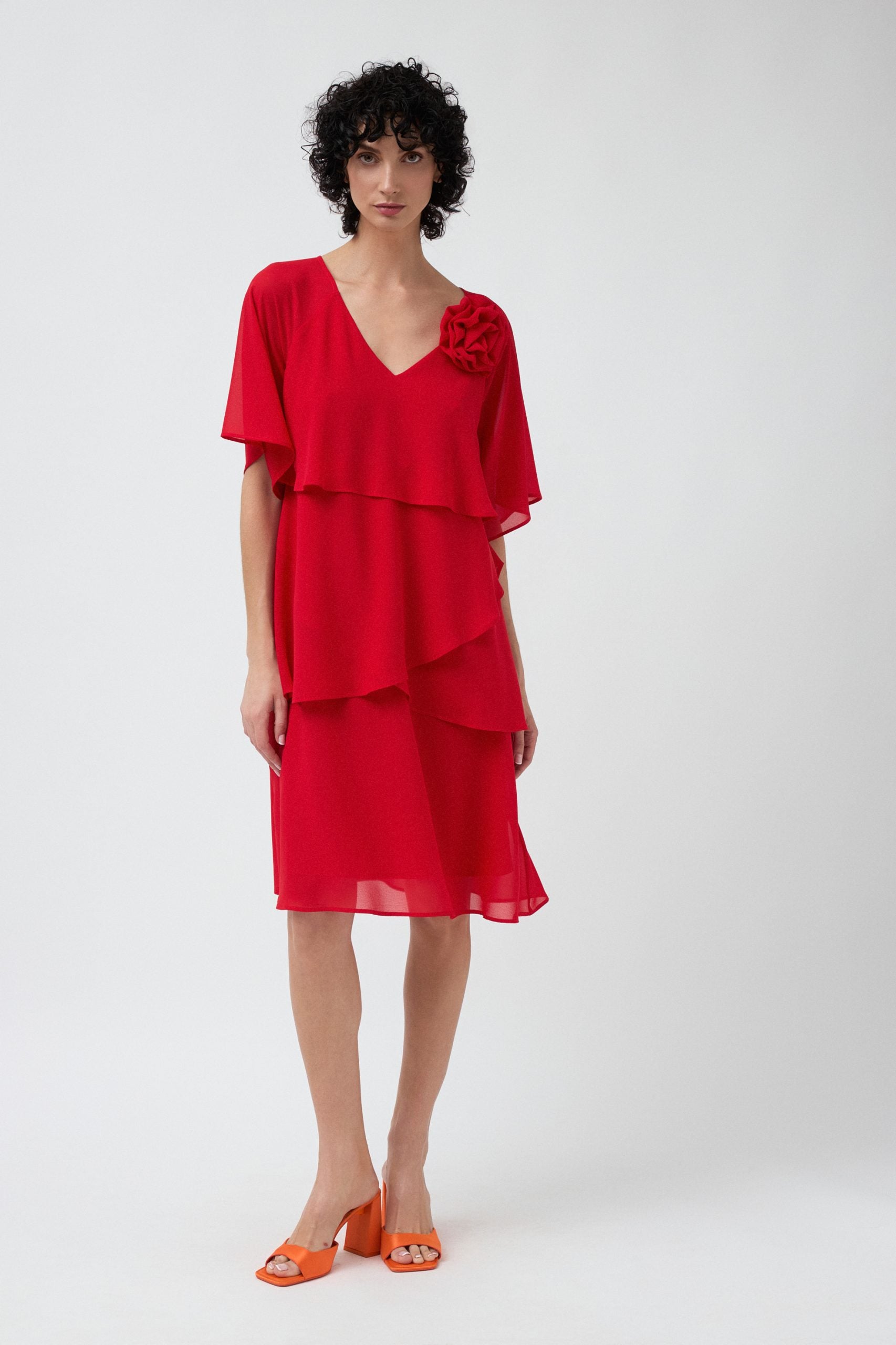 Red layered Lluc dress ruffle V-neck