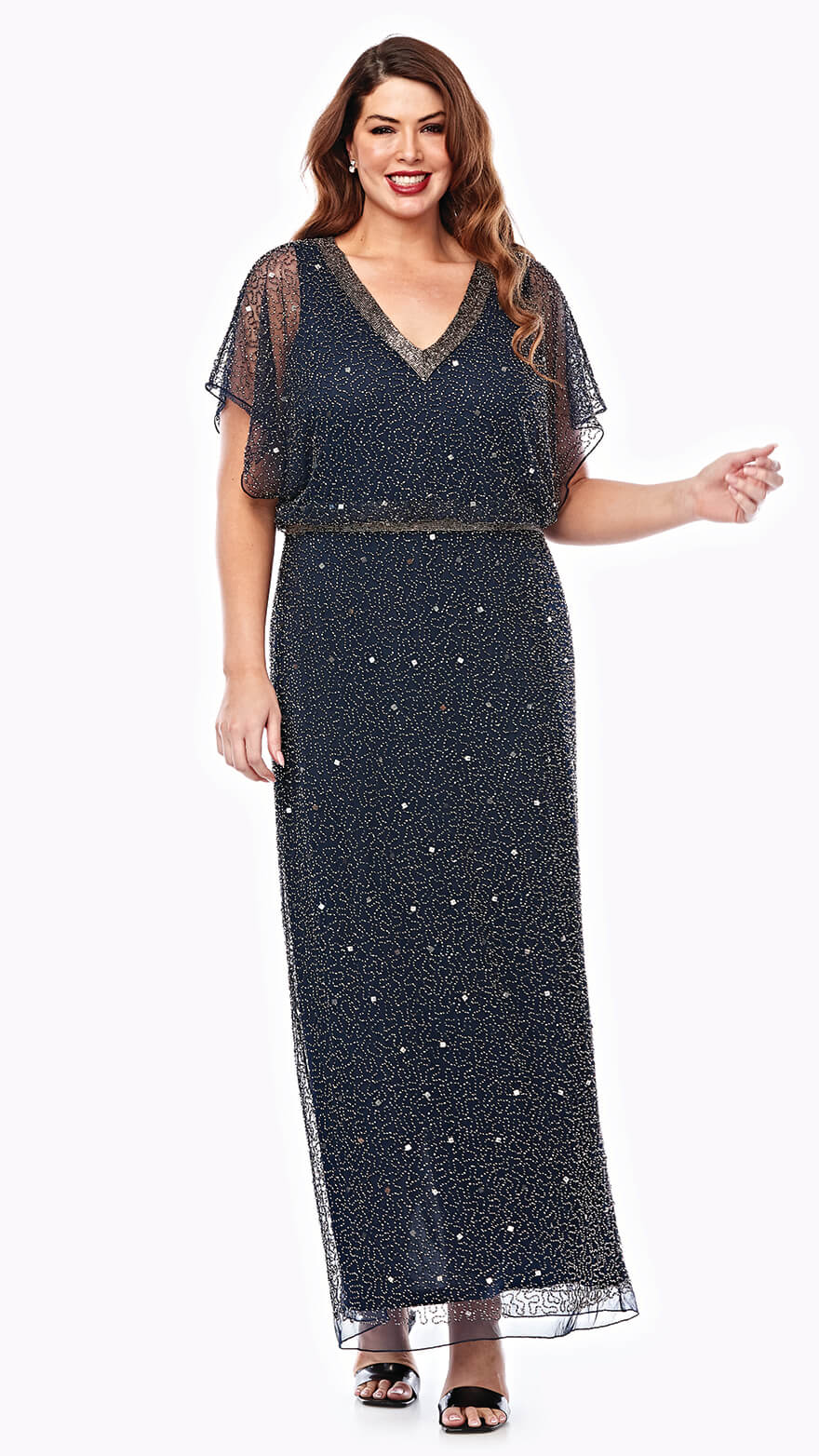Navy long beaded evening gown women
