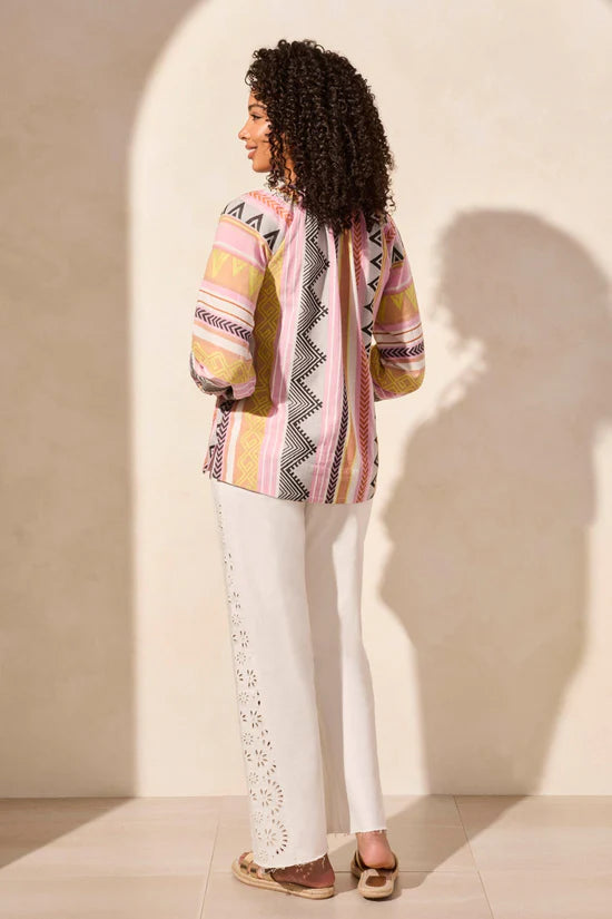 Placement jacquard puff sleeve top