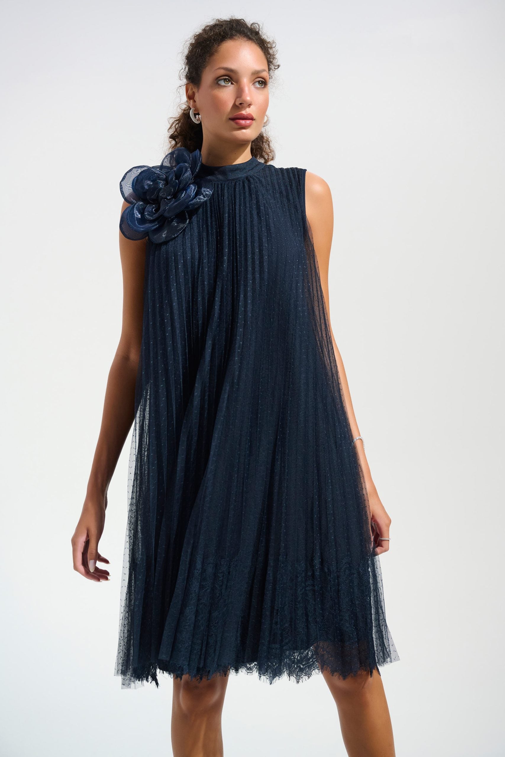 Mesh And Lace A-Line Dress With Organza Flower Detail | Elegant Occasi Showies Boutique Adelaide Mesh And Lace A-Line Dress With Organza Flower Detail | Elegant Occasi Showies Boutique Adelaide