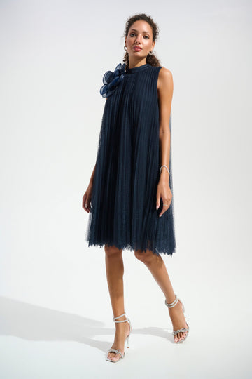 Mesh and lace A-line dress with organza flower detail