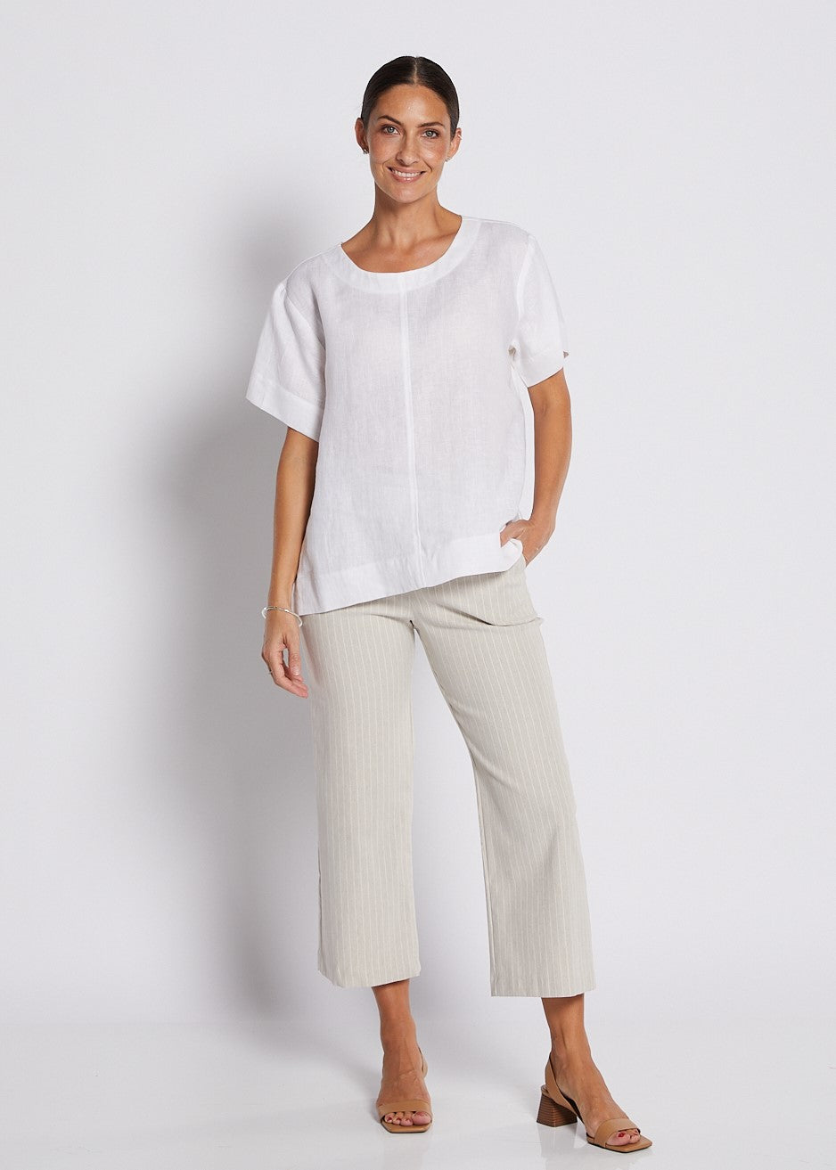 Natural Pinstripe Wide Leg Pants