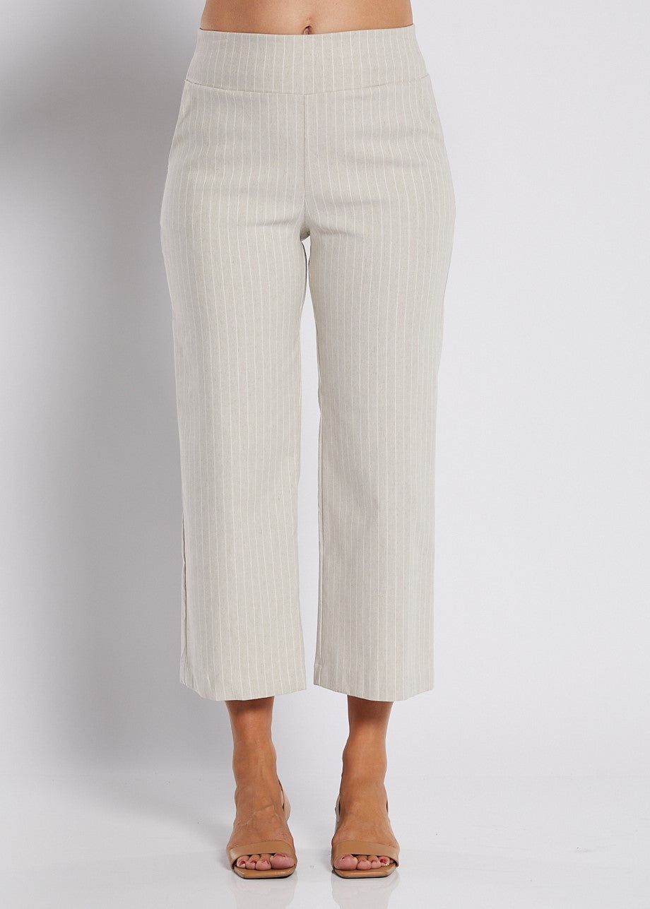 Natural Pinstripe Wide Leg Pants