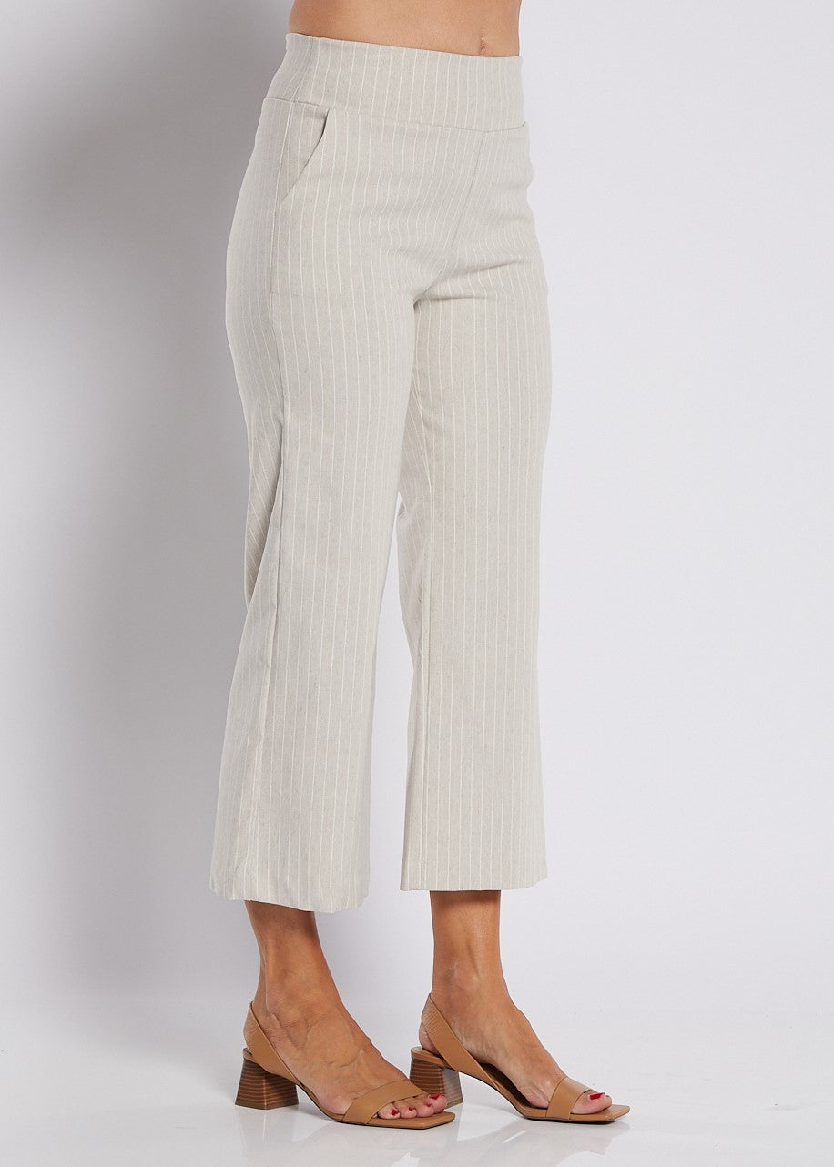 Natural Pinstripe Wide Leg Pants