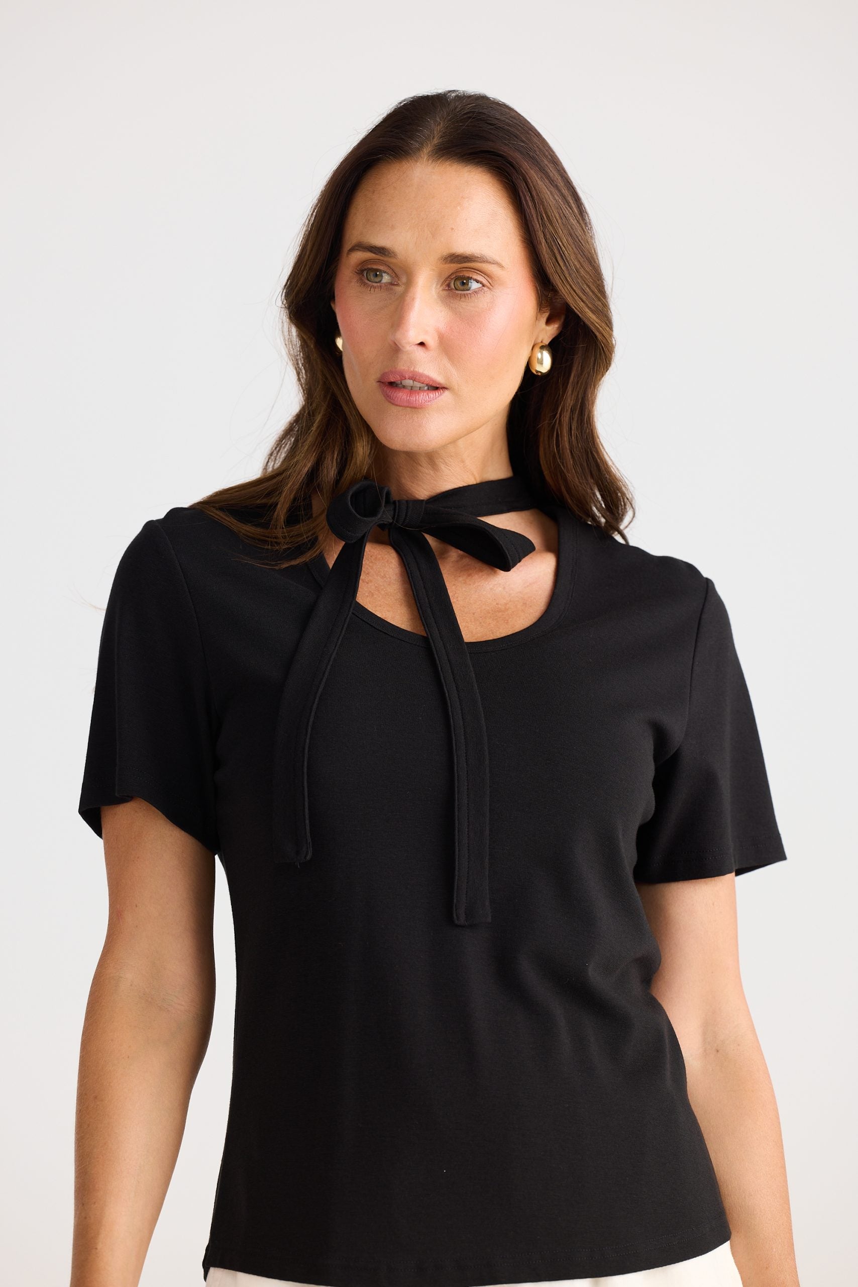 Naomi top jersey fabric tie neck