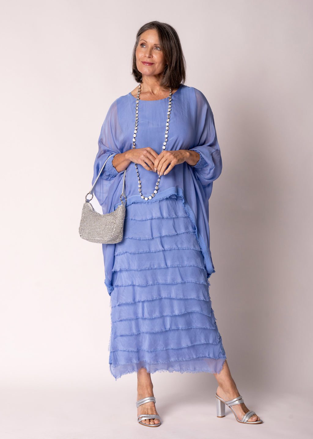 Positano blue 100% silk dress women
