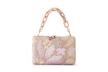 Blush Pink Floral Sequin Clutch Bag with Chunky Chain Handle