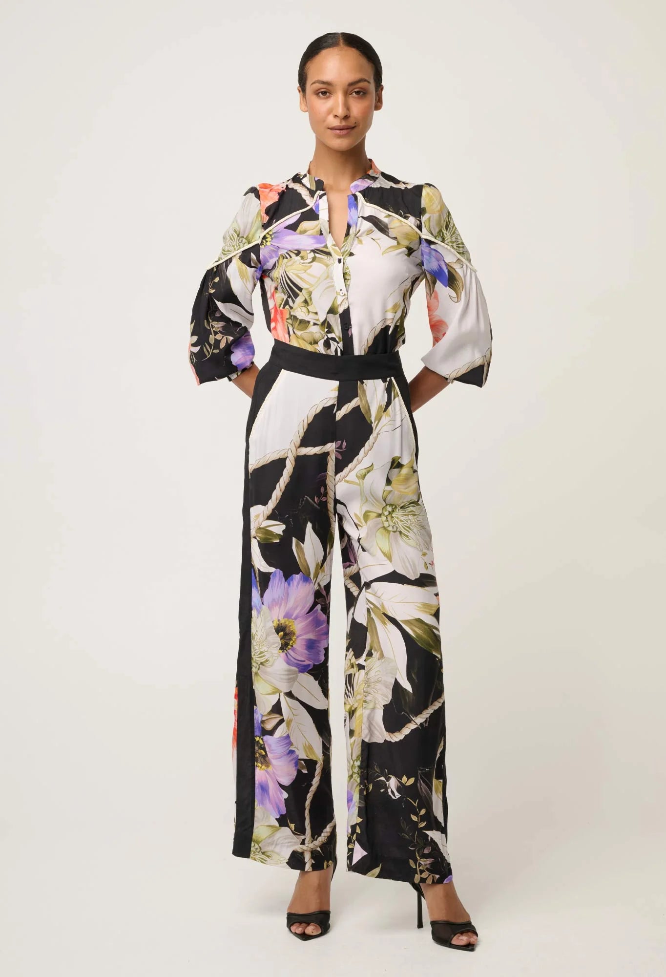 floral tangled blossom outfit women shirt and wide leg pants styling Showies Boutique Australia