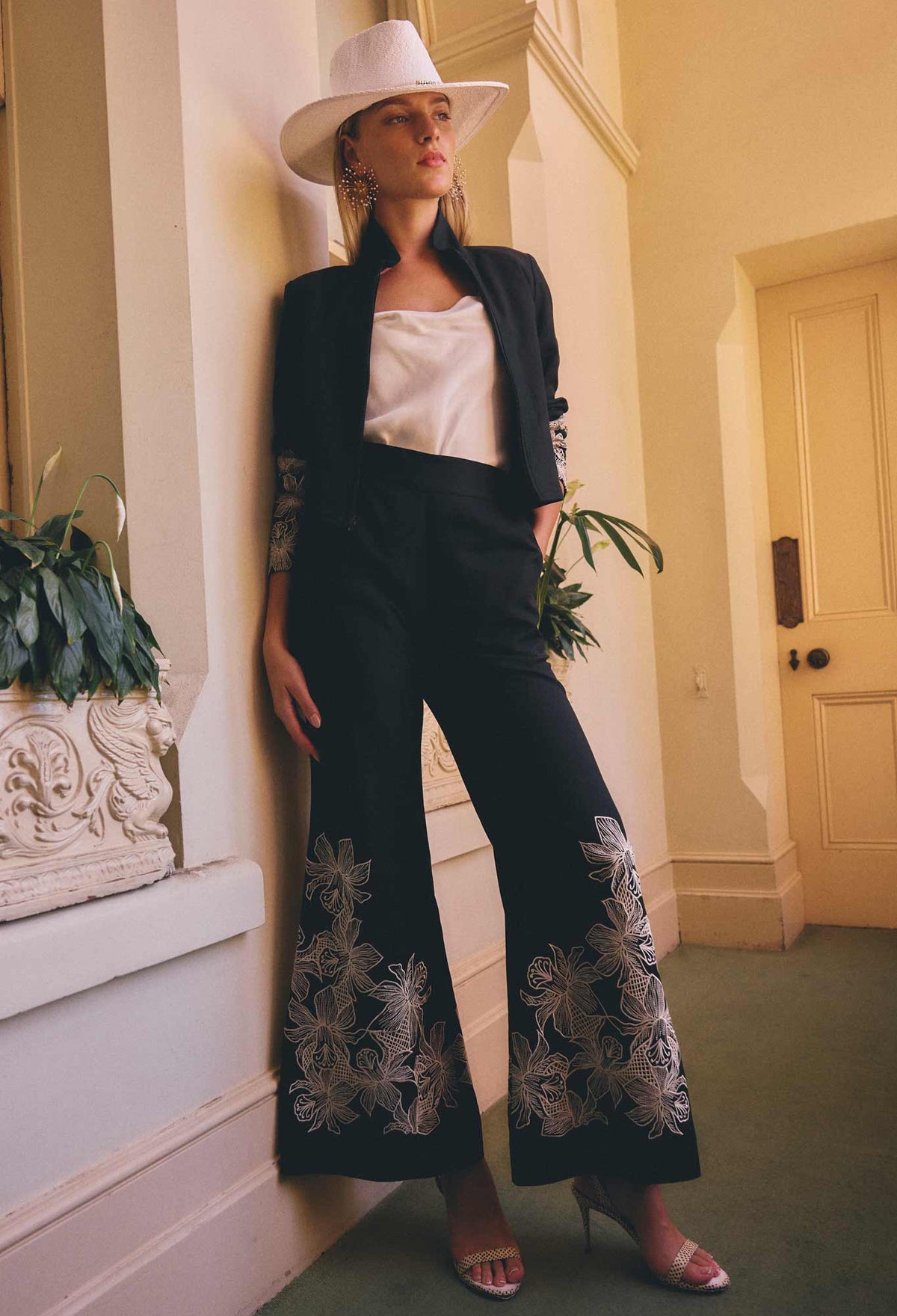 Black Floral Embroidered Cropped Jacket