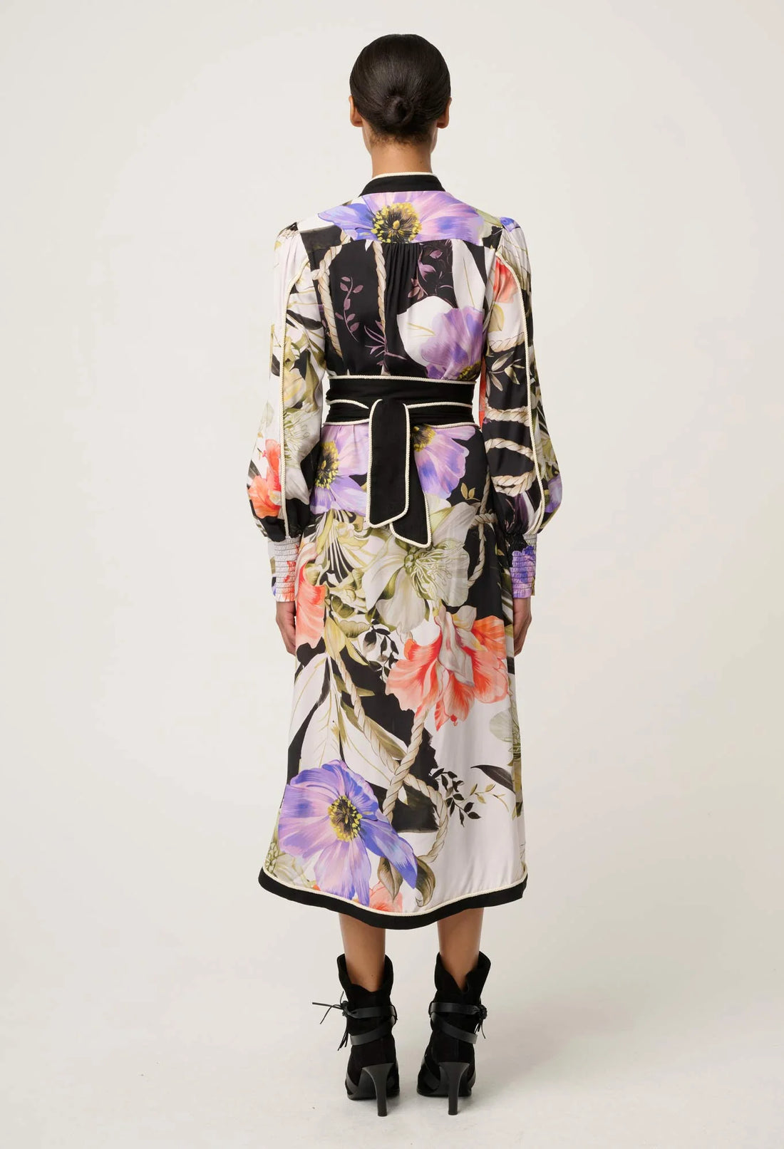 Camille Viscose Faille Curved Hem Dress in Tangled Blossom