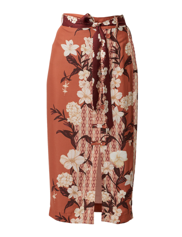 Terracotta Floral Print Midi Skirt