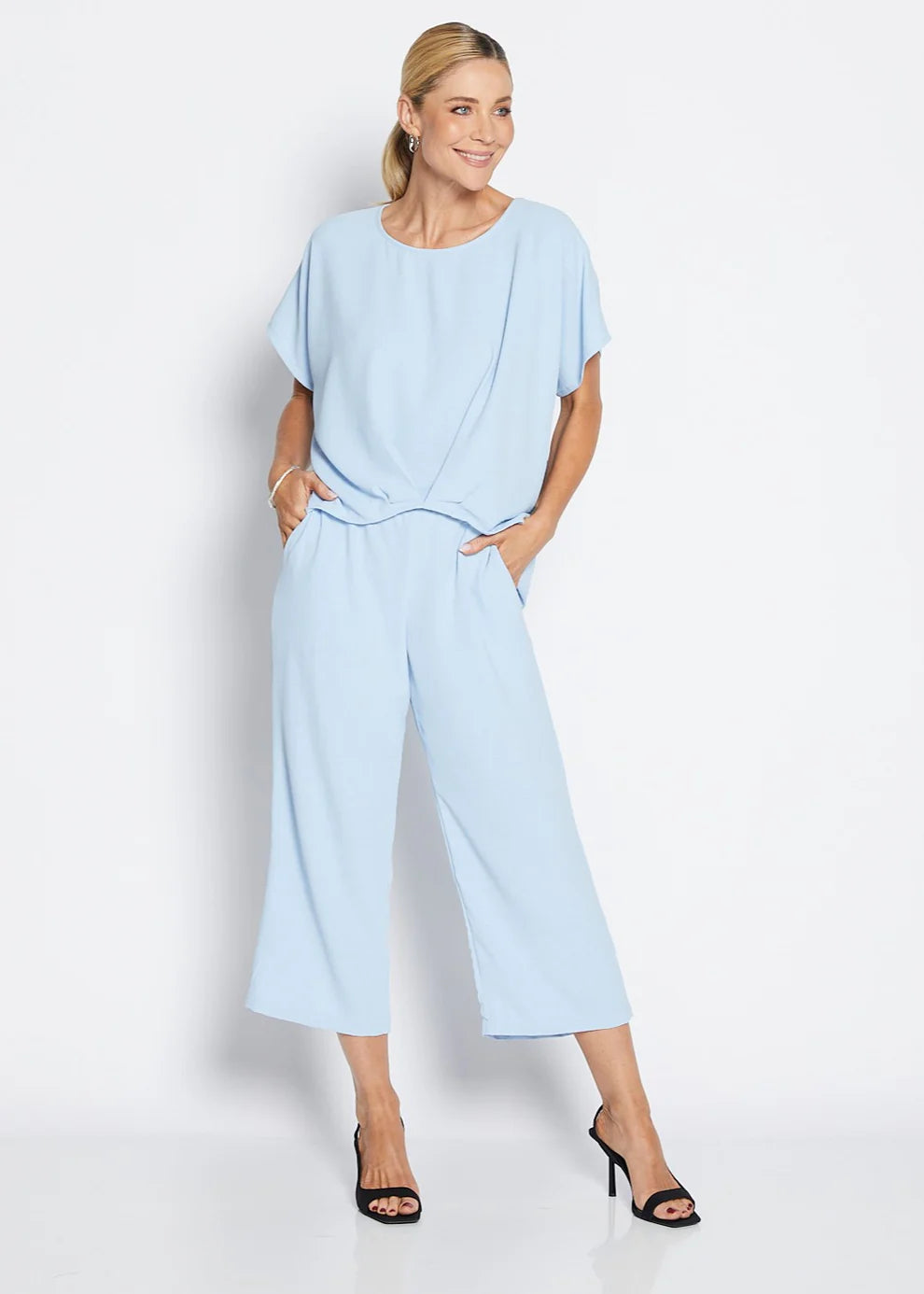 Origami pleat sky blue crepe top women