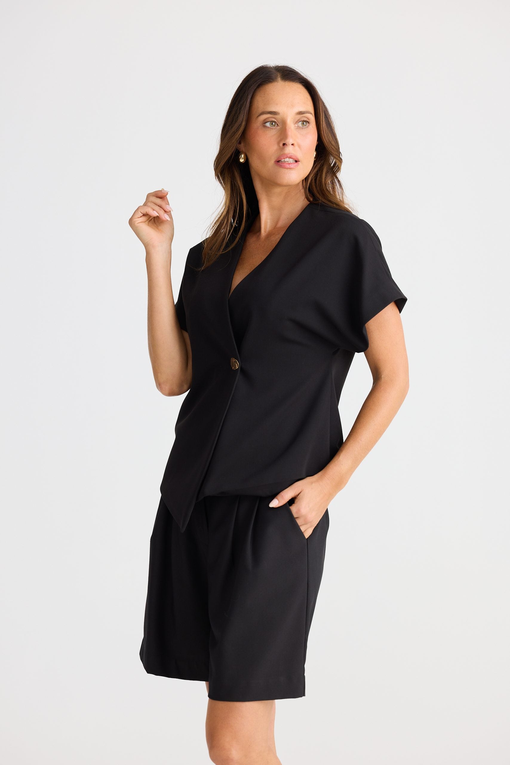 Draped origami V-neck designer top