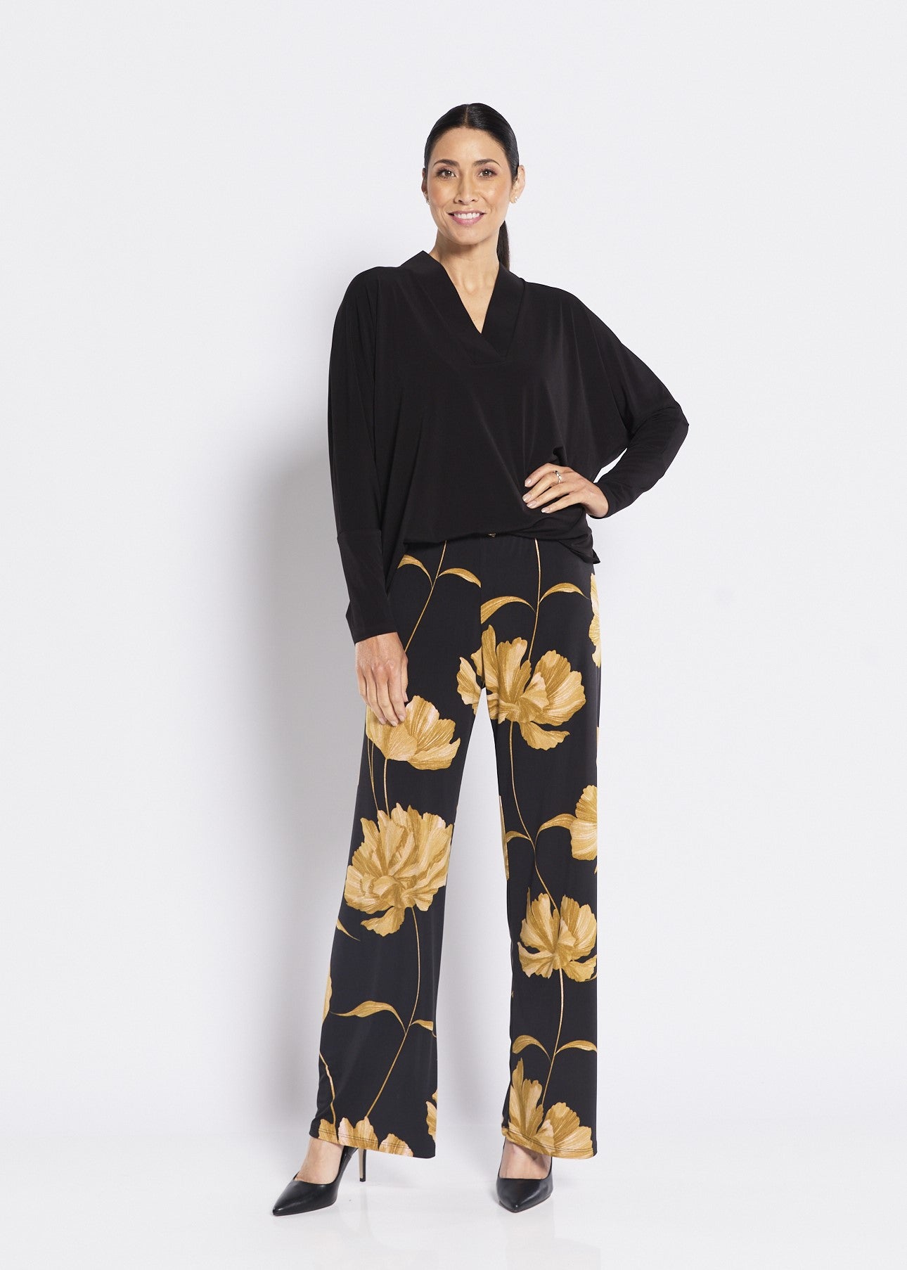 Joey pant polaz print black gold wide leg pants