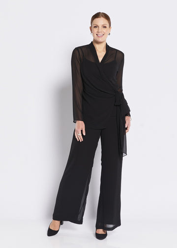 Roma chiffon black wide leg pants sheer layered style