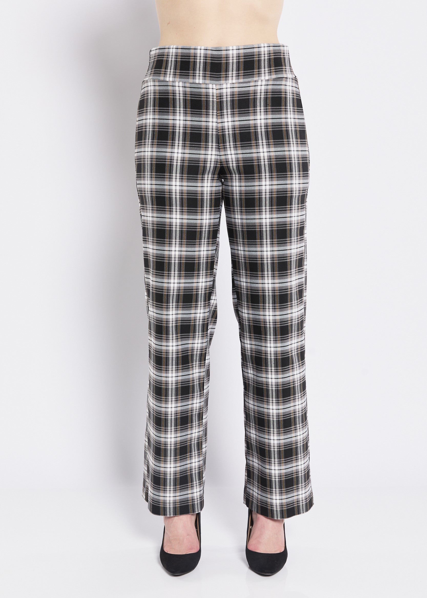 Evie check bengaline wide leg pants stretch pull-on pants