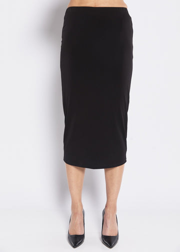 woman wearing black midi pencil skirt bodycon stretch fit Showies Boutique Australia