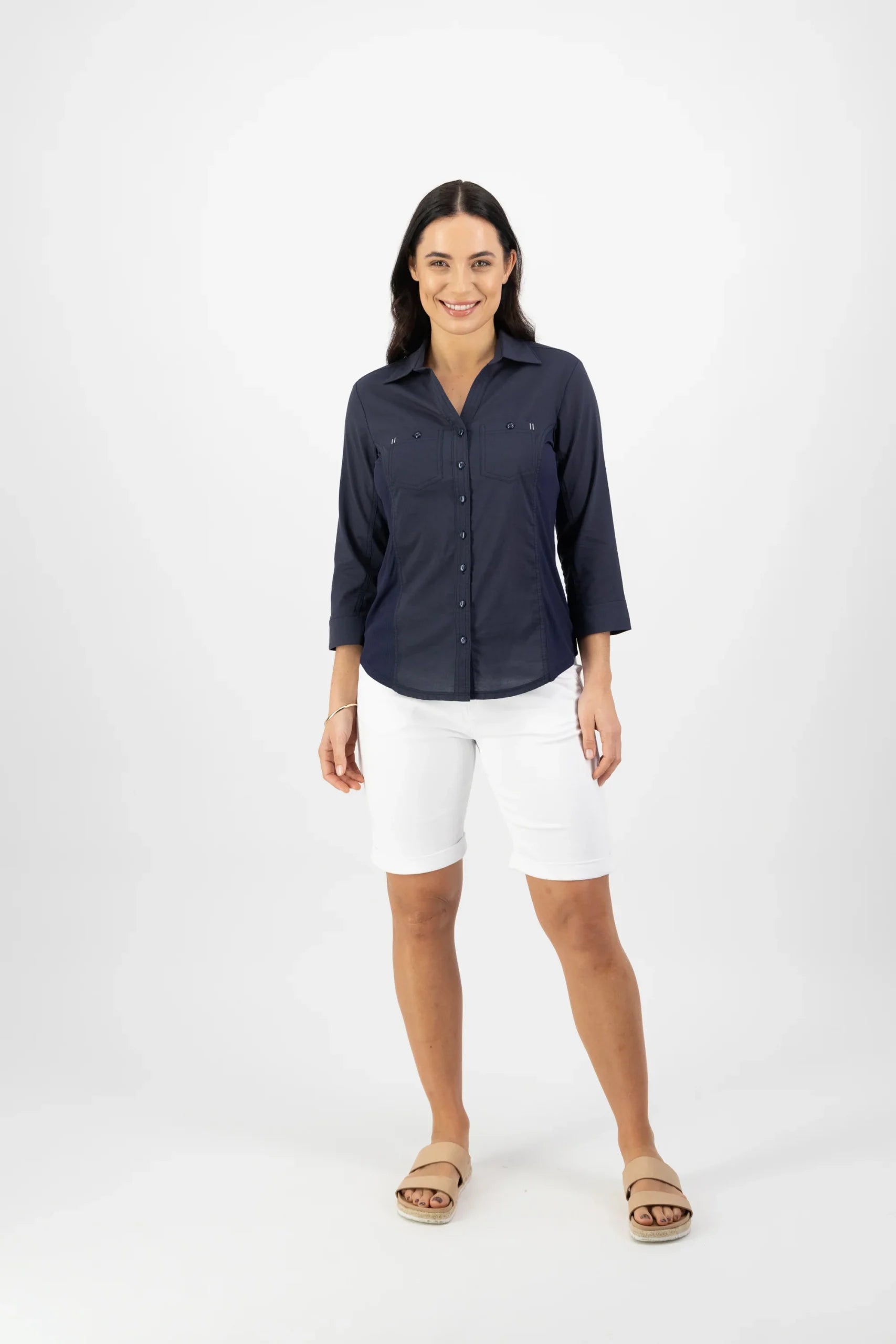 Cotton slim fit navy shirt Australia women