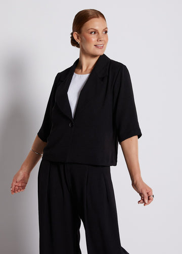 Resort Charm Black Short-Sleeve Jacket