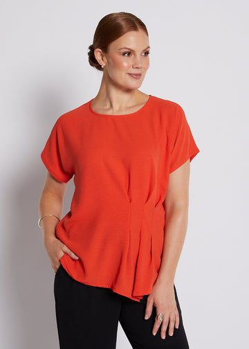 Resort Thrice Orange Pleated Top