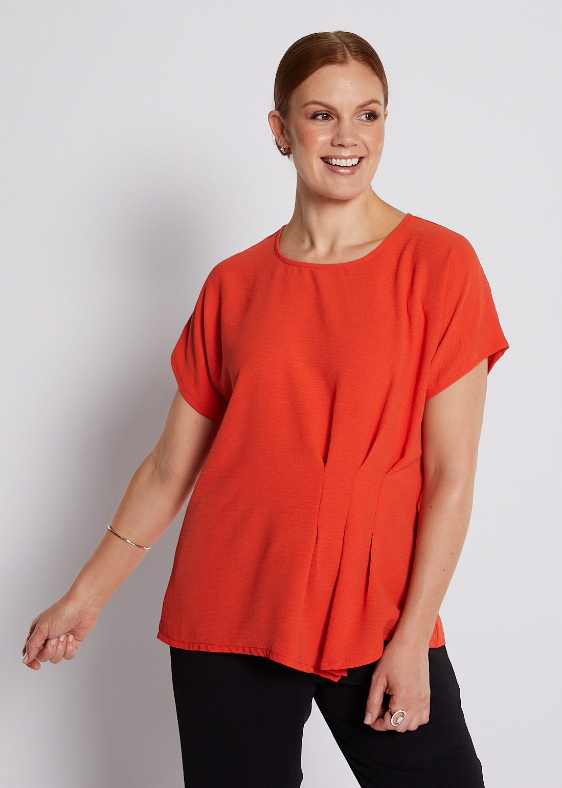 Resort Thrice Orange Pleated Top