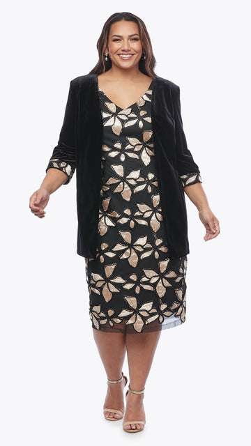 Ribbon dress with velvet jacket
