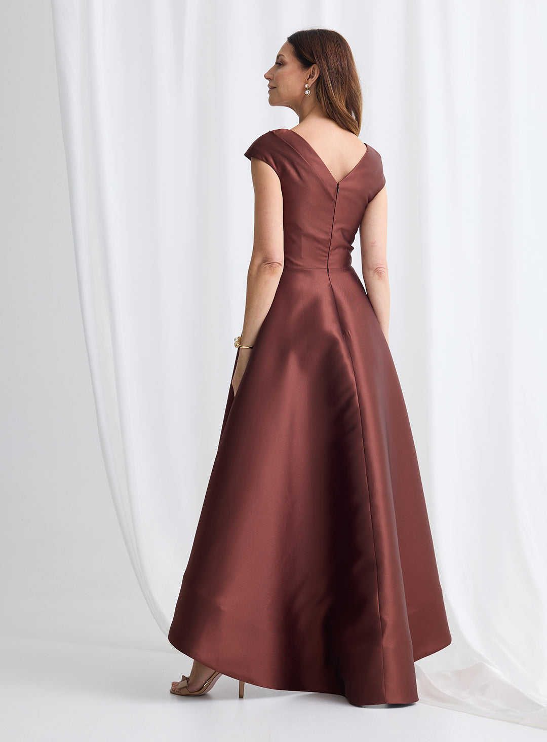 Cap sleeve hi lo evening dress chocolate Australia