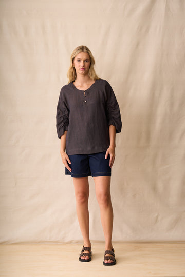 Hazel Ruched Sleeve Relaxed Top