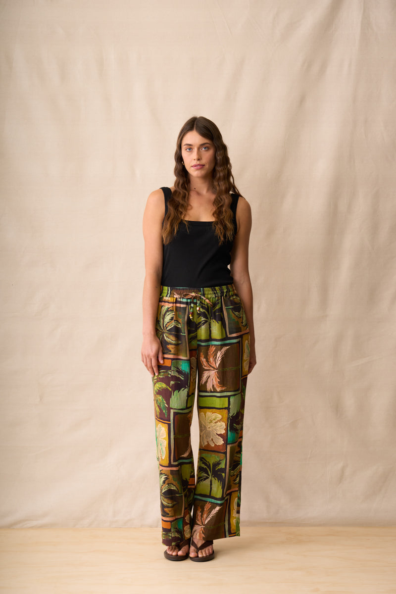 Sunset Palms Printed Relaxed Pants