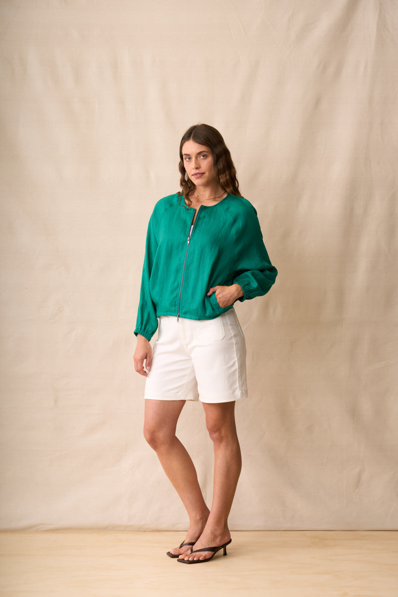 Malachite Zip-Front Relaxed Jacket