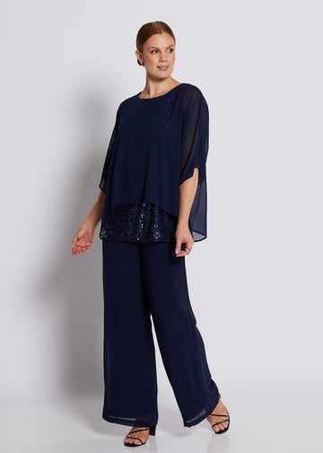 Navy Sparkle Layered Chiffon Top | Elegant Women’s Top Australia