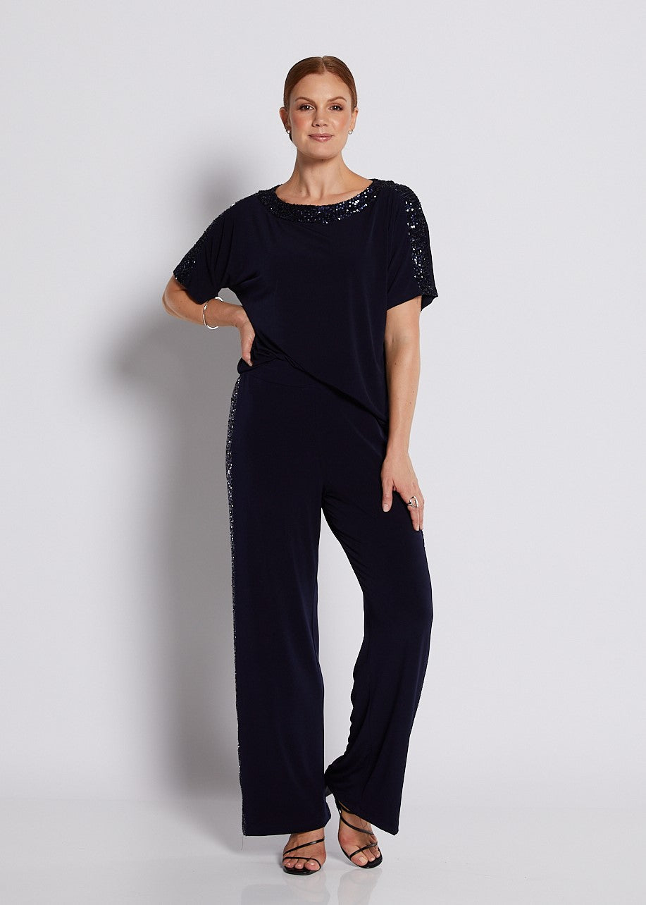 Sparkle Navy Sequin Wide-Leg Pant